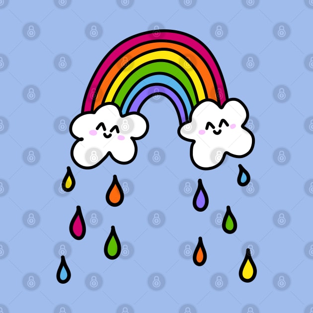 Cute Rainbow Doodle with Smiling Clouds and Colorful Raindrops, made by EndlessEmporium by EndlessEmporium