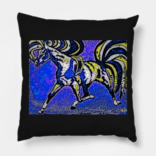 Run Pony Run Mosaic Abstract Blue Pillow