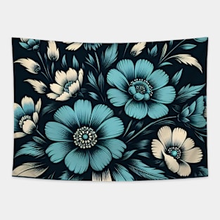 Blue Floral Pattern Tapestry