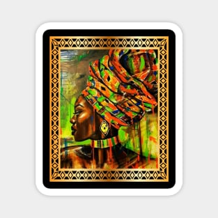 African Woman with Kente Pattern, African Artwork Magnet