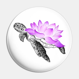 Detailed Sea Turtle with Neon Lotus Flower as Shell Pin