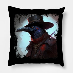 Raven Renaissance: A Cool Comic Portrait of a Raven Head in Renaissance Attire Pillow