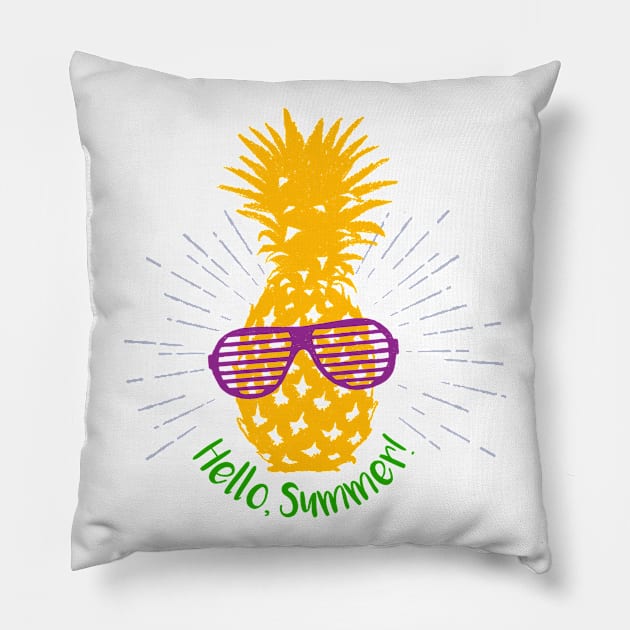 Hand Drawn Pineapple With A Funny Quote And Lettering. Hello, Summer! Pillow by SlothAstronaut