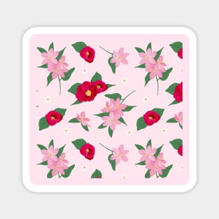 Pink and Red Flowers on Pink Background Magnet