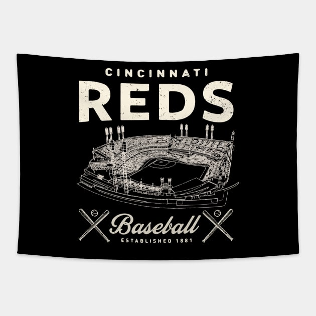 Cincinnati Reds Stadium by Buck Tee Originals Tapestry by Buck Tee