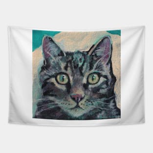 Tiger Cat on Teal Tapestry