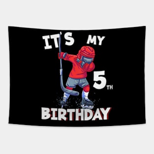 Kids Its My 5Th Birthday 5 Year Old Ice Hockey Birthday Tapestry