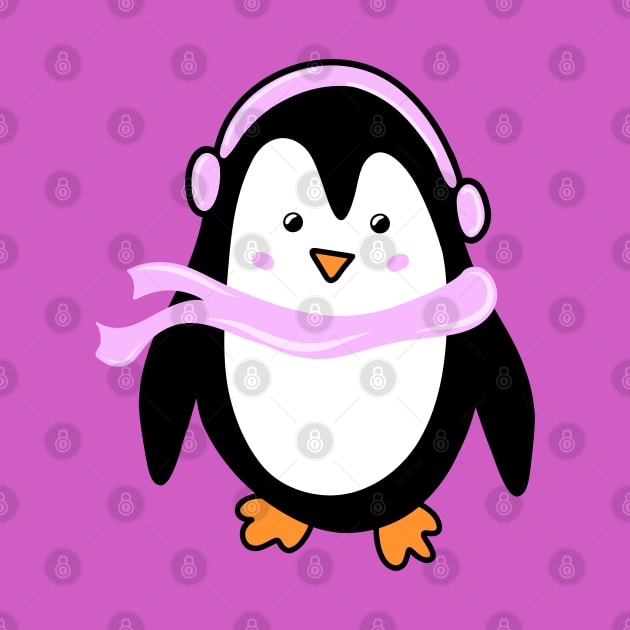 Festive Winter Penguin with Pink Scarf and Earmuffs, made by EndlessEmporium by EndlessEmporium