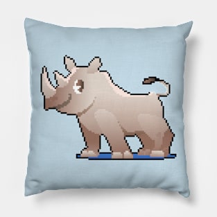 Majestic Horns: Pixel Art Rhino Design for Fashionable Attire Pillow