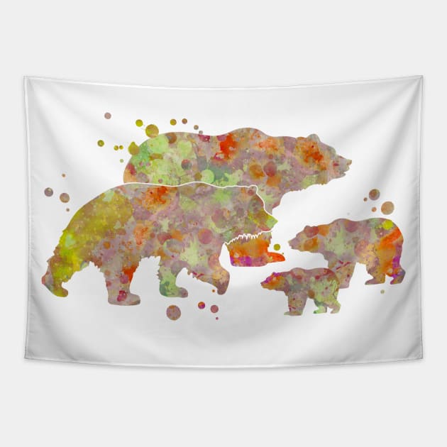 Bear Family Watercolor Painting Tapestry by Miao Miao Design