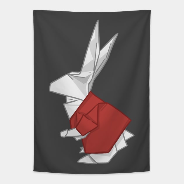 Origami White Bunny with Red Shirt _ Bunniesmee Tapestry by GambarGrace