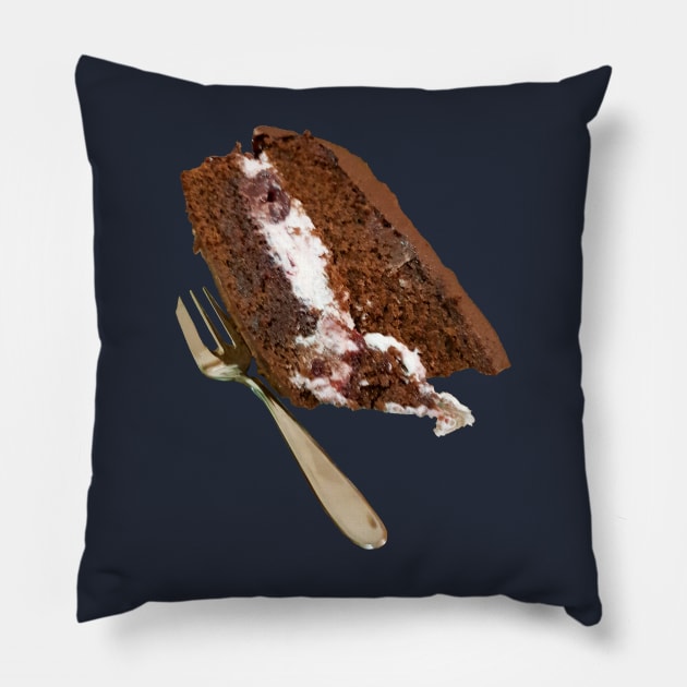 Sweet Food Slice of Chocolate Cake with Fork Pillow by ellenhenryart