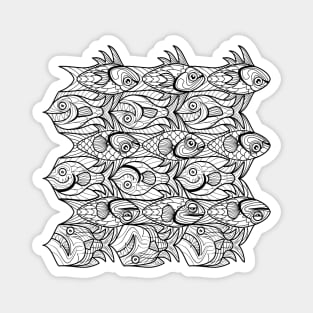 Fish tessellation escher style in black and white Magnet