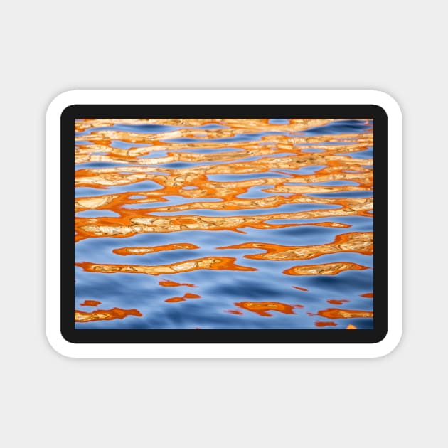 ORANGE, BLUE AND SILVER SHADES OF THE SUNSET ON THE WATER DESIGN Magnet by SERENDIPITEE