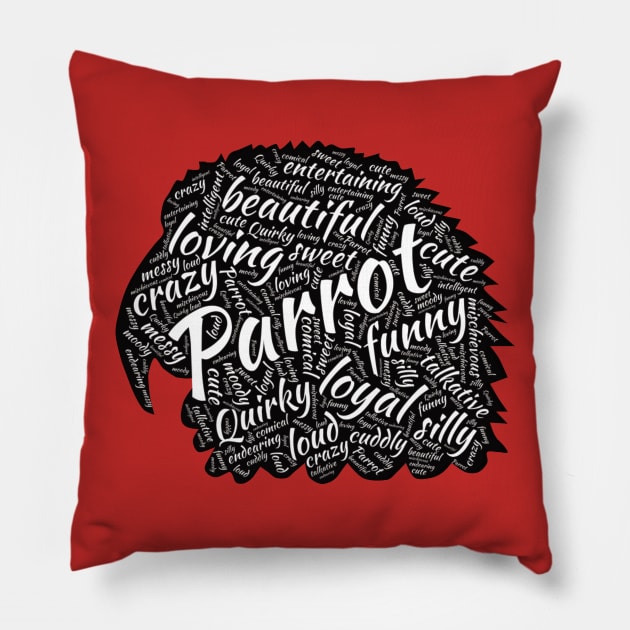 Parrot Head - Word Cloud Pillow by Einstein Parrot