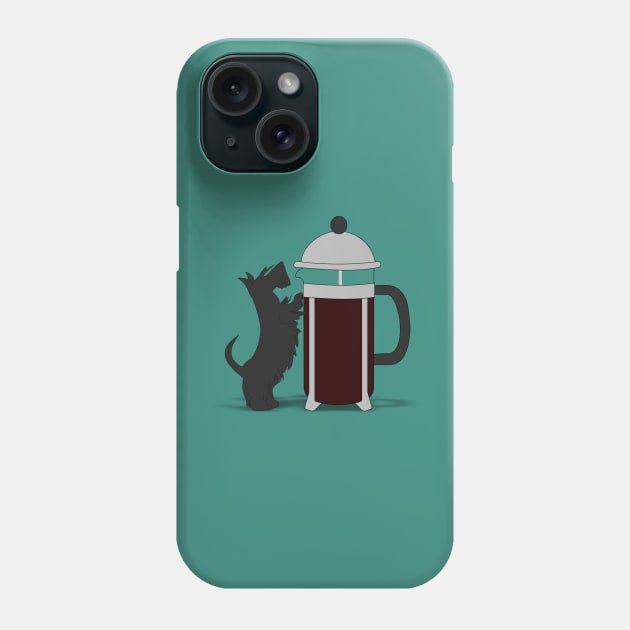 Scottish terrier leaning against a French press Phone Case by kourai