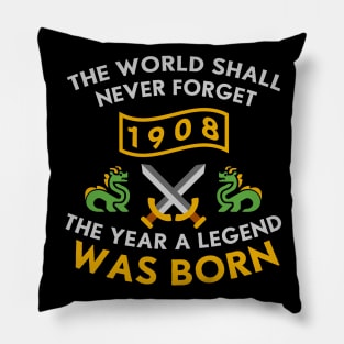 1908 The Year A Legend Was Born Dragons and Swords Design (Light) Pillow