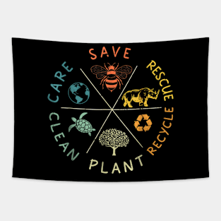 Save Bees Rescue Animals Recycle Plastic Earth Day 2024 Vintage Tapestry