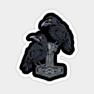 Viking Crows: Cute Ravens perching on Thor's Hammer Magnet