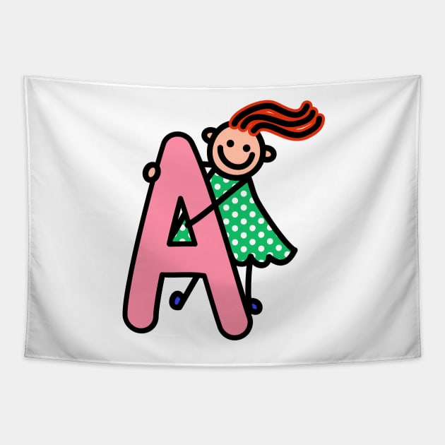 Letter A for girls alphabet Kids Colorful Cartoon Character Tapestry by funwithletters