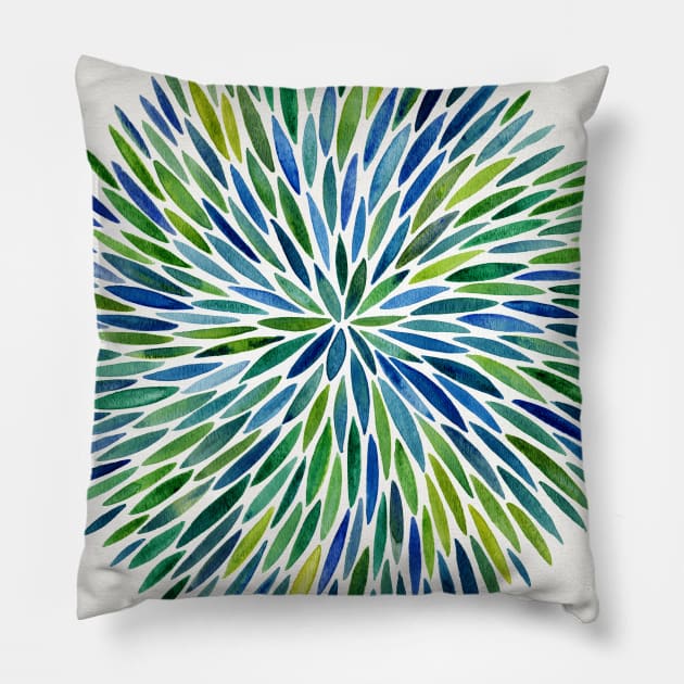 Blue Water Color Burst Pillow by CatCoq