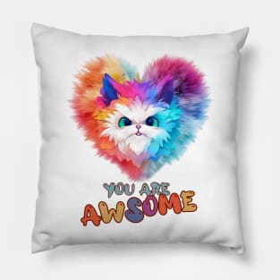 Fluffy: "You are awsome" collorful, cute, furry animals Pillow