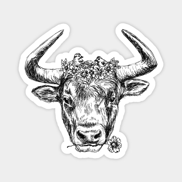 Cute Bull Head Print Magnet by rachelsfinelines