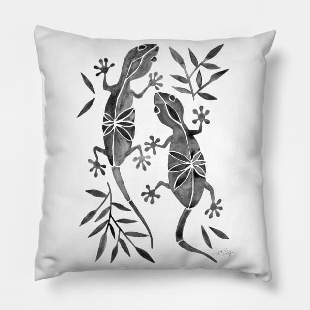 gecko black Pillow by CatCoq