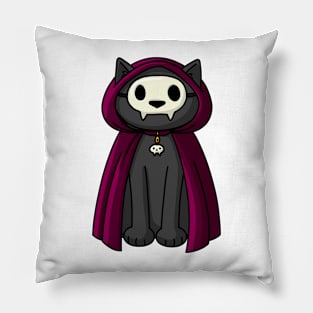 Black cat in robe and skull mask Pillow