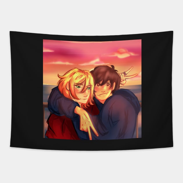 Ash and Eiji sunset Tapestry by Sophprano