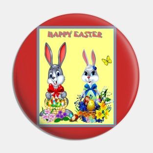 Easter Holiday Bunny Rabbit Couple Greeting Print Pin