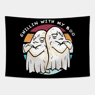 Chillin With My Boo Funny Halloween Ghost Design Tapestry