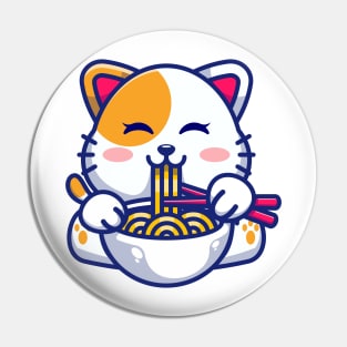 Cute cat eating ramen with chopstick cartoon Pin