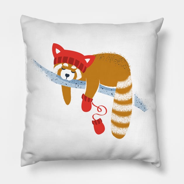 Cute red panda sleeping and wearing red gloves // spot illustration Pillow by SelmaCardoso