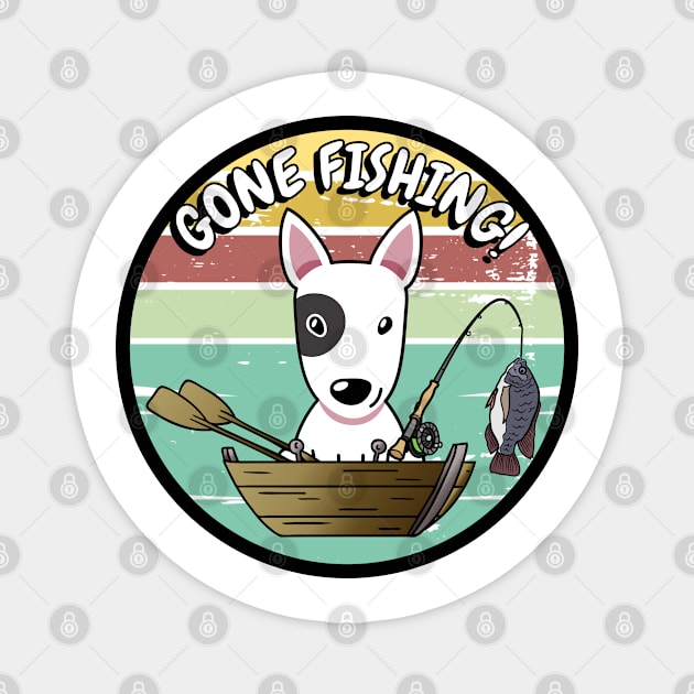 Cute bull terrier dog has gone fishing Magnet by Pet Station
