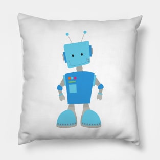 Cute Robot, Funny Robot, Silly Robot, Blue Robot Pillow