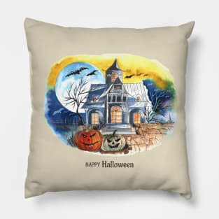 Happy Halloween Cemetery Pumpkin Pillow