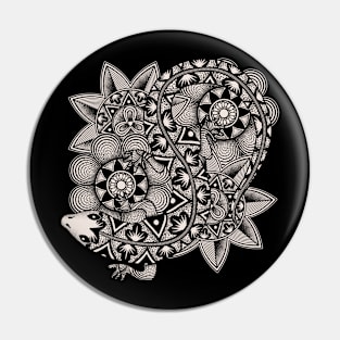 Zentangle Salamander and Flowers Mandala Pin