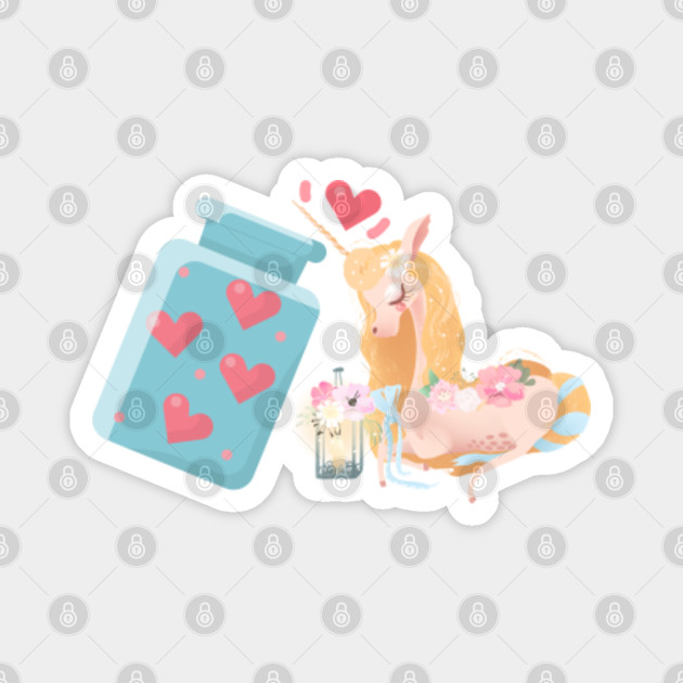 Beautiful Unicorn Art With Bottle Of Hearts Unicorn Art Magnet