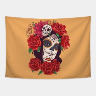 Beautiful Dia de los Muertos Girl with Roses Tapestry