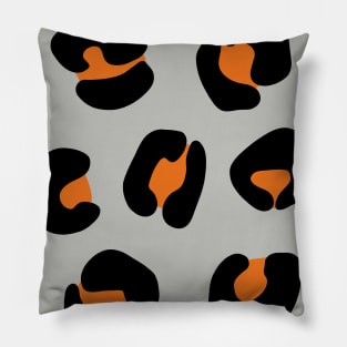 Large, Orange and Black, Leopard Spots Pack on Grey Pillow