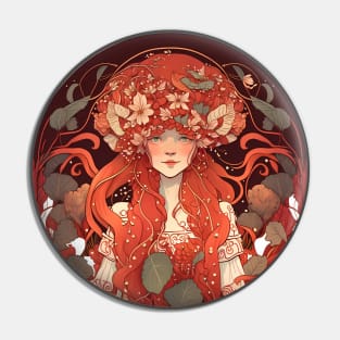 Mushroom Head Woman | Cottagecore Redhead in the Forest Pin