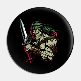 Warrior With Long Hair And Sword Pin