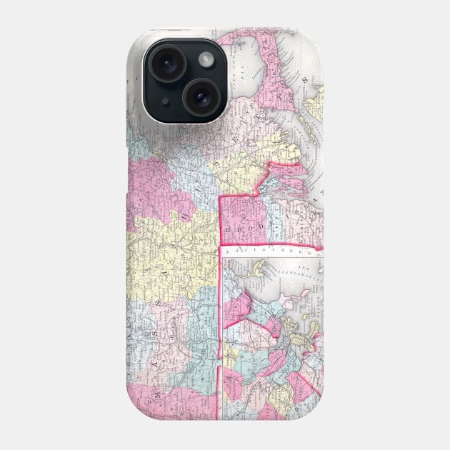 Vintage Massachusetts and Rhode Island Map (1855) Phone Case by Bravuramedia