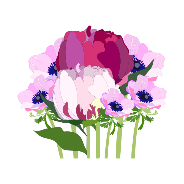 Peonies and anemones pink flowers by Orangerinka