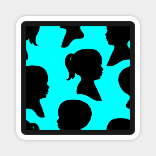 Child Silhouettes - Black on Teal Background Magnet