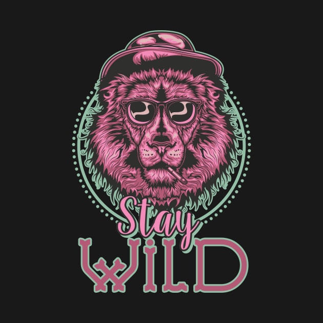 Roar in Style: Smoking Lion T-Shirt 🦁🕶️ | Embrace the Wild with 'Stay Wild' Vibes!" by La Moda Tee