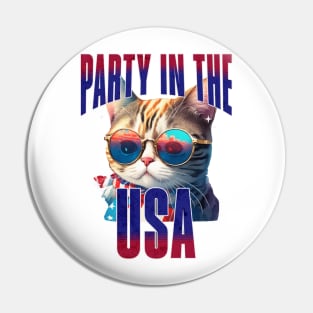 Cool Cat Party in the USA Independence Day Pin