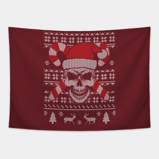 Ugly Knit Sweater Pattern of Evil Santa Claus Skull Tapestry