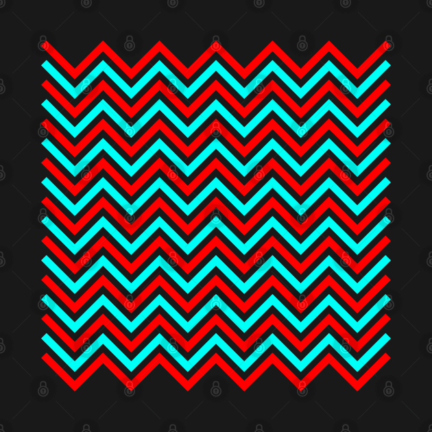 Zigzag Lines - Red Cyan by SanTees